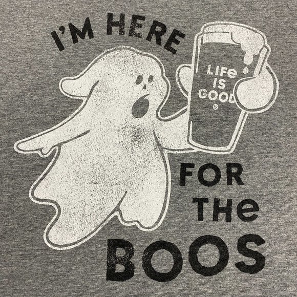 Life Is Good Ghost Here For The Boos Booze Beer Drinks Halloween Crusher Tee - Picture 4 of 5